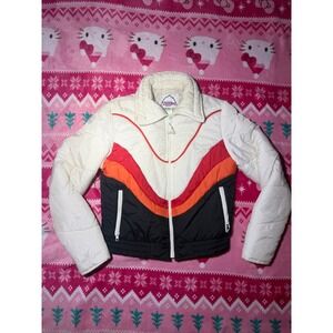 Vintage Snuggler Kids Puffer Ski Jacket Colorblock White Red Orange Black Large